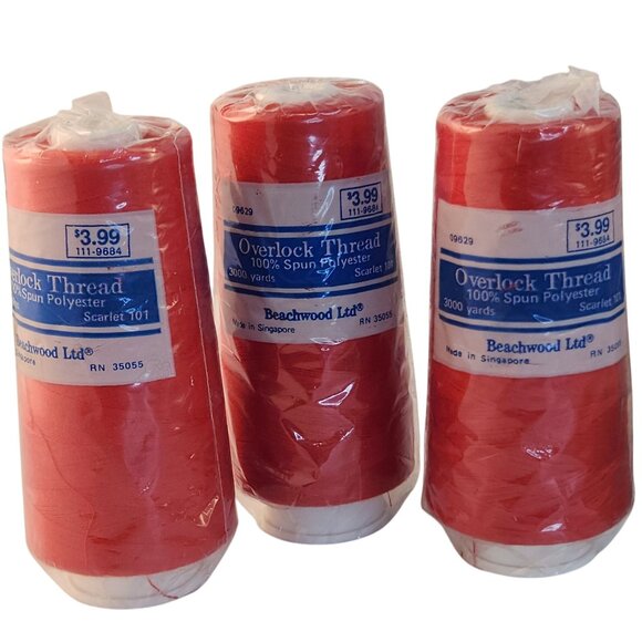 Red Overlock Thread Scarlet 101 100% Spun Polyester 3000 Yards Pack Of 3 - Picture 6 of 10